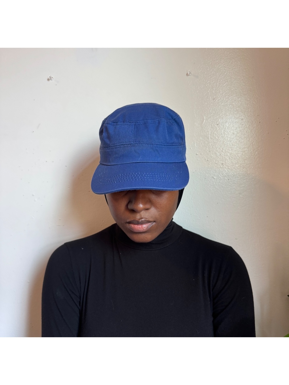 Vintage Royal Blue Cadet Cap Flat‎ Top Military Patrol Hat one size Adjustable